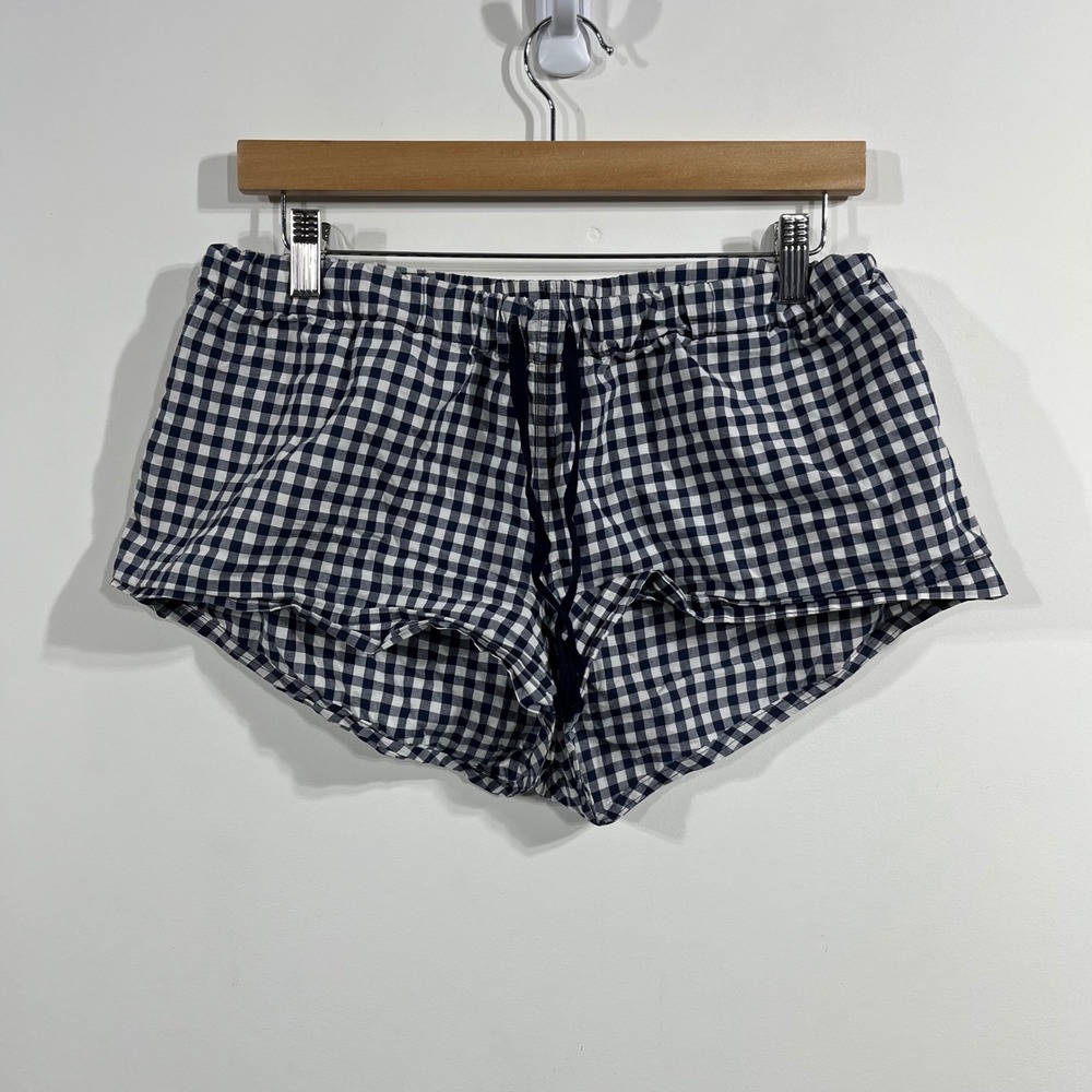 J.Crew Navy Blue Gingham Fisherman Cotton Shorts Womens Small Euro Summer Boho